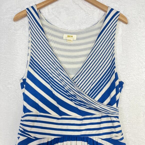 Anthropologie Maeve Kythira White & Blue Striped Dress M Greece Vacation sz L - Picture 3 of 12